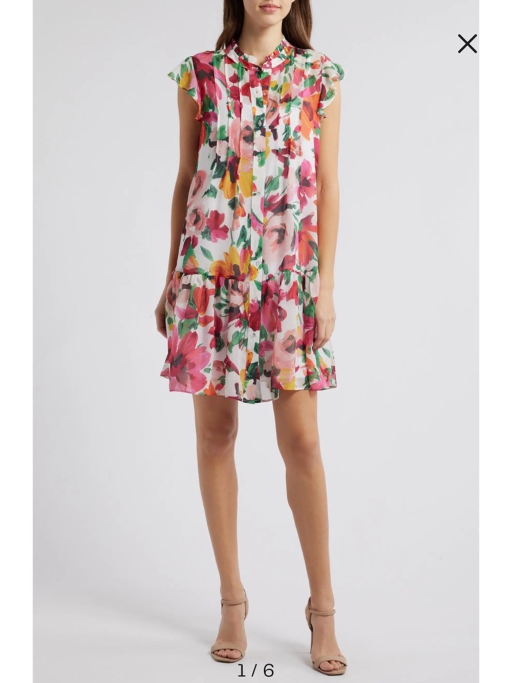 Julia Jordan Floral Print Cap-Sleeve Drop-Waist Dress • Size Medium
